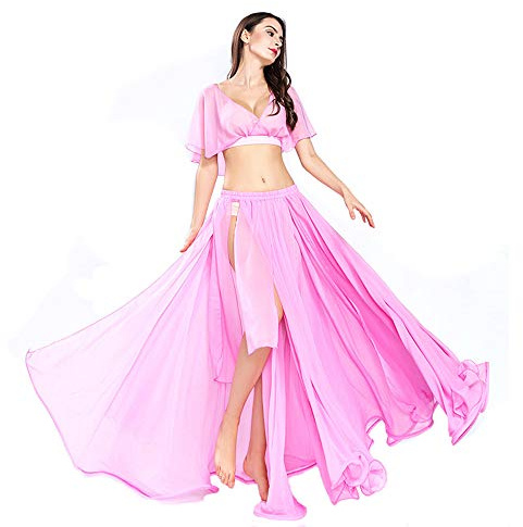 ROYAL SMEELA Bauchtanz Rock Top Damen Bauchtanz Kostüm Set für Frauen Sexy Schlitz Tanzen Chiffon Rock und Top Bauchtanz Outfit Kleid Oberteil Röcke Anzug