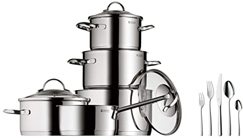 WMF Boston Besteck Set 12 Personen, Essbesteck 60 teilig, Monobloc-Messer, Cromargan Edelstahl poliert & Provence Plus Topfset Induktion, 5-teilig, Kochtopf Set mit Glasdeckel, Cromargan Edelstahl