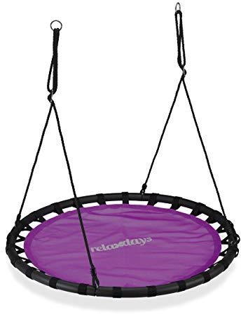 Relaxdays Nestschaukel, runde Hängeschaukel, für Kinder & Erwachsene, verstellbar, draußen, Ø: 120 cm, bis 100 kg, lila