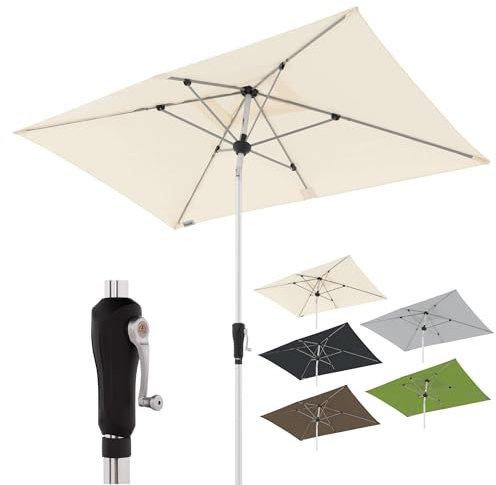 Doppler Sonnenschirm für den Garten SL-AZ Auto Tilt 220x140 cm Natur I Gartenschirm knickbar I Kurbelschirm mit UV-Schutz 80+ I Kurbelschirm aus Aluminium I regenabweisendes Polyester-Schirmdach