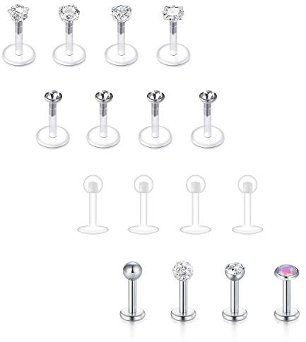 Briana Williams Lippenpiercing Bioflex Labret Stecker Transparent 16G Retainers 6/8/10mm Stab Tragus Helix Piercing CZ Opal