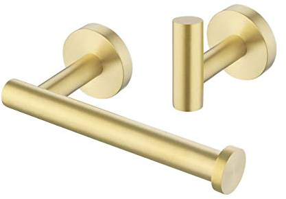 KES Towel and Toilet Roll Holder Set Bathroom Accessory Set 2 Pieces Toilet Paper Holder and Towel Hook SUS304 Stainless Steel Wall Mounted Brushed Gold, LA20BZ-21