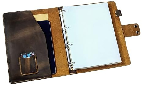 A4 Ledermappe Ringbuch, Vollnarbenleder Ordner mit 4-Ring Mechanik | A4 Leder Ringbuch aus Vollnarbenleder, 4-Ring Mechanik, handgenäht, Kartenfach, Stiftschlaufe, personalisierbar