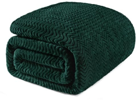 Exclusivo Mezcla fleecefilt för säng soffa, skogsgrön | 230 x 270 cm mjukt andningsbart lätt sängöverkast för sovrum, plysch mysig jacquard våg filt för säng, snygg heminredning
