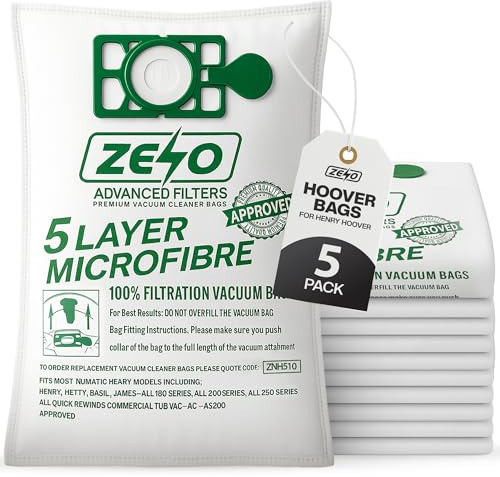 ZENO Hoover Bags for Henry Hoover 5 Pack | HEPA-Flo Numatic Bags | 5 Layer Construction | High Filtration & Superior Cleaning Performance | Replacement for NVM-1CH / 907075