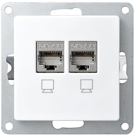 McPower Netzwerk-Dose | Flair | CAT6A, Unterputz, vollgeschirmt, 10 Gbps, IP20, 500 MHz, ideal für Moderne Netzwerkinstallationen, weiß