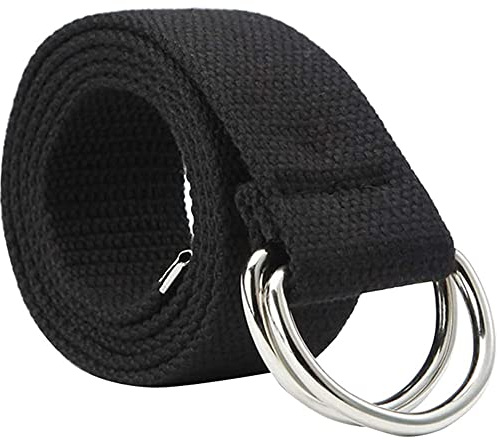 Oneyijun Trenzado Lienzo Cinturón Mujeres Hombres con Doble Plata Metal Hebilla con anilla en D Casual Unisexo 113cm