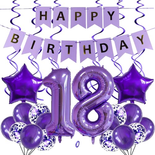 SNOWZAN Luftballons 18. Geburtstag Dekoration Lila 32 Zoll Riesen Zahlen Ballons,Latex Folienballons 25 Stück
