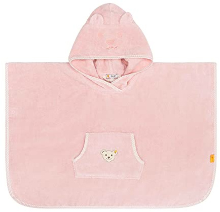 Steiff Bade Poncho rosa Silver Pink, One-Size, flauschig-weicher Frottee trocknet und verwöhnt zarte Haut, Druckknöpfe an den Seiten, mit Kapuze für extra Wärme