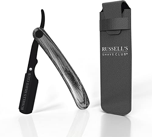 Russell's Shave Club® Professional Straight Edge Cut Throat Razor - Travel Pouch Included (Black wooden handle)