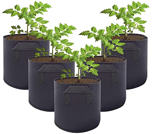 Kartoffel Pflanzsack, Pflanzsäcke Für Draussen Und Drinnen, Pflanzbeutel Vlies, Kartoffel Pflanztopf Set, Pflanztasche Filz Klein Für Tomaten Gurke Möhren Salat 5 Stuck (1 Gallonen, schwarz mit griff)