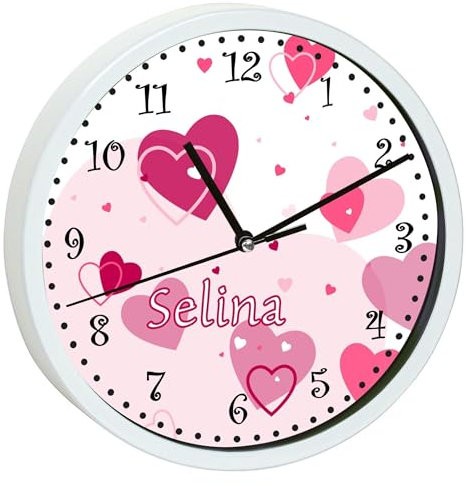 CreaDesign, Wanduhr Kinder personalisiert mit Name, Motiv Herz blau, Rahmen Wanduhr weiß, Ø 19,5 cm