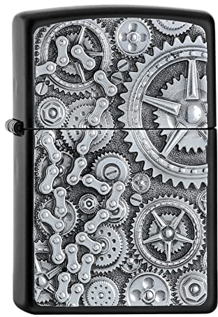 Zippo Diseño de Engranaje – Black Matte – Emblem Attached – Mechero, rellenable, en una Caja de Regalo de halta Calidad, Black Matte - New Gear Wheel