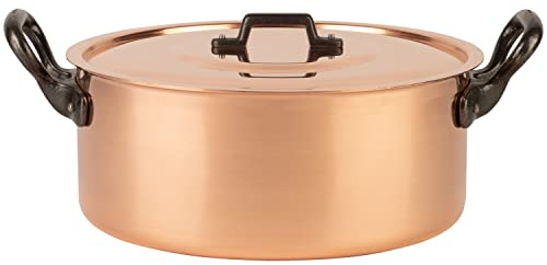 Cuisine Romefort Marmite en cuivre étamé avec poignée en fonte et couvercle Ø 28 cm | Cocotte traditionnelle en cuivre massif | Marmite française idéale pour les soupes et les ragoûts (28 cm)