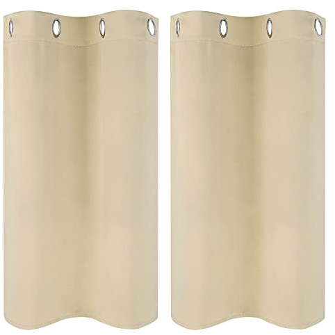 PiccoCasa 2er Set Vorhang Blickdicht Gardinen mit Ösen Verdunkelungsvorhang Kurz Scheibengardine Bistrogardine Modern für Küche Büros Wohnzimmer Schlafzimmer Beige 91H×66B cm