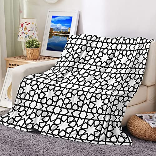 Daesar Wohndecken Kuscheldecken 180X240, Decke Warm Winter Schwarz Weiß Gemustert Geometrie Fleecedecke für Sofa