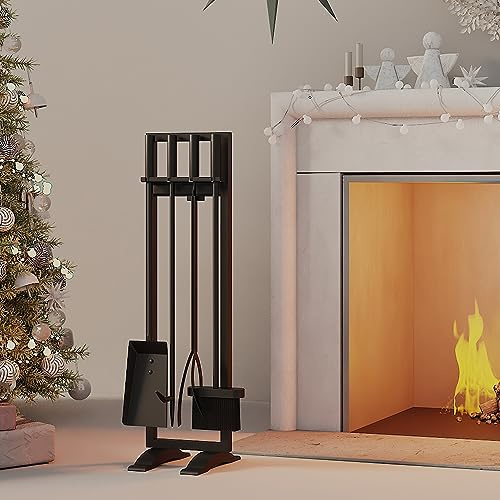 Fire Beauty Fireplace Tools Set 5 Pieces Fireside Accessories Fire Kit Stand Woodstove Tools Holder Wrought Iron Handle Indoor Fireset Stand