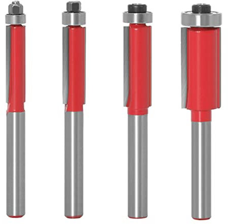 Bestgle 4pcs Flush Trim Router Bit Set, 1/4 Inch Shank Template Pattern Milling Cutter Tools with Bearing for Woodworking 1/4 5/16 3/8 1/2