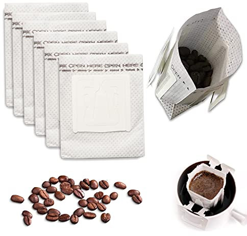 Carte da Filtro, Filtri per Caffè in Carta, Filtro Caffè Portatile, 50 Pezzi Sacchetti Filtro Caffè con Orecchie da Appendere, Appendere Sacchetti per Filtro per campeggio, attività, viaggi
