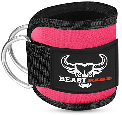Fußschlaufen mit verstellbarem, Neopren-gepolstertem Kabelzug, Doppel-D-Ring, Fitnessgurte für Gewichtheben, Gesäßtraining, Beinstrecker,Curls,Hüftabduktorenübungen für Männer und Frauen. (PINK 1 PC)