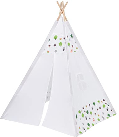 Baroni Toys Spielzeugzelt für Kinder, Weiß, Kinder Tipi Zelt, Spielzelt für Kinder, 3+, Tragetasche, indisches Zelt für Kinder für Innen- und Außenbereich