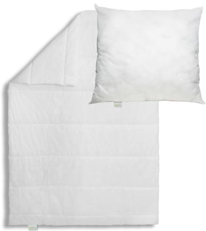 Bodyprotect Bettwaren Set, Ganzjahresdecke 135 x 200 cm + Kopfkissen 80 x 80 cm, Bettdecke Ecoline, medium Steppdecke, waschbar, Made in EU, Allergiker geeignet, weiß