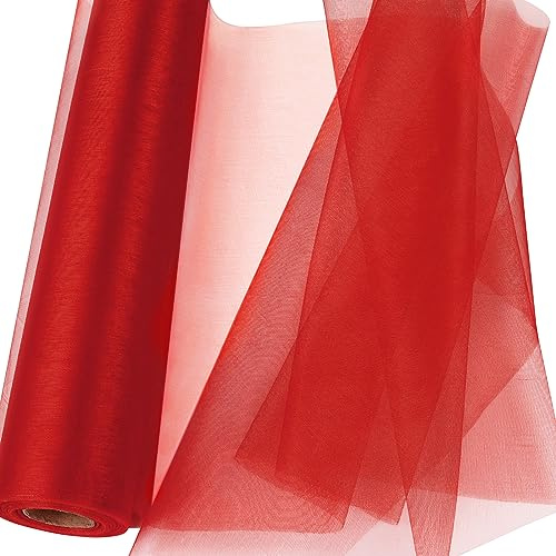 GEBETTER 26 m x 29 cm Organza Rollen Rot Transparent Organzastoff Tischläufer perfekt als Weihnachten Hochzeiten oder Party Dekoration Geschenk Schleife Accessoire