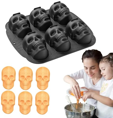 Dirfuny Moule à gâteau en silicone motif tête de mort - Moule à gâteau effrayant en silicone - Démoulage facile - Pour Halloween, caramel, chocolat, crème glacée, savon