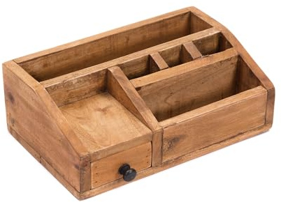 CREEDWOOD Schreibtisch Organizer Study | Mahagoni Holz, 27 cm, Fächer und Schublade | Tisch Organizer, Büro Organizer, Küchen Aufbewahrung, Stiftehalter, Bürokiste