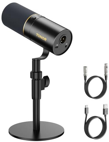 TONOR USB/XLR Dynamisches Mikrofon, PC Computer Gaming Gesangs Studio Microphone mit Desktop-Ständer für Podcast-Aufnahmen, YouTube, Musik-Streaming, mit Mute Button 3,5-mm, TD520