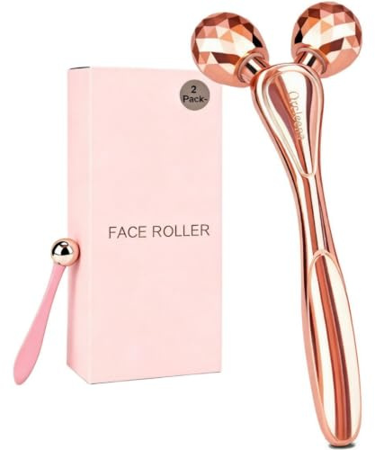 3D-Gesichtsmassagegerät, Gesichtsroller mit kleinem Massagekugel, Roségold | Hochwertiger Edelstahl, tragbares und ergonomisches Design, für alle Hauttypen geeignet, 2-in-1-Hautpflegeset
