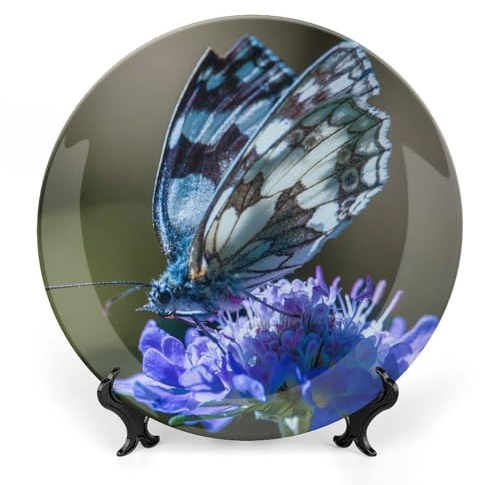 Butterfly Flower Colorful Decorative Plate for Wall Ceramic Home Wobble-Plate with Display Stand Table Decor Ornament Dinner Plate Dessert Dish Holiday Christmas Decoration 7