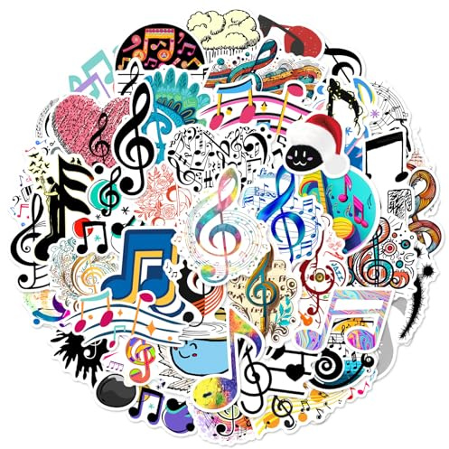 60Pcs Music note stickers for Skateboard,Guitar,Laptop,Water Bottle，Helmet,Scrapbook,Luggage,Bumper,Computer,Trendy Music Sticker,Aesthetic Music Lovers Waterproof Decals,Gift for Kids Adults Girls