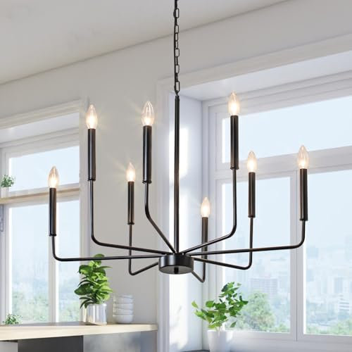 JHLBYL Schwarz Kronleuchter Wohnzimmer, 8-Licht Bauernhaus Pendelleuchte mit E14 Sockel, Vintage Industrial einstellbare Höhe hängende Beleuchtung für Kücheninsel, Esszimmer, BedRoom