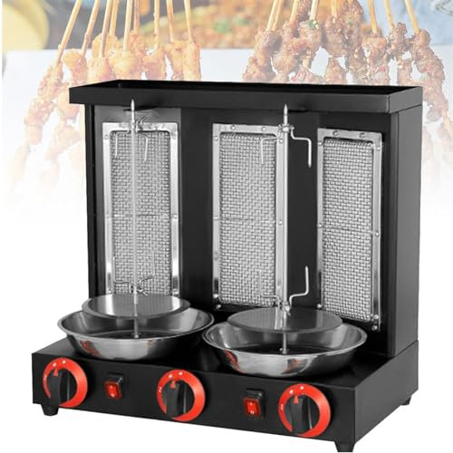 Parrilla eléctrica vertical for barbacoa, barbacoa de gas con rotación automática de 360°, brocheta sin humo, asador for hornear kebab de acero inoxidable con sincronización, fácil de limpiar,adecuado