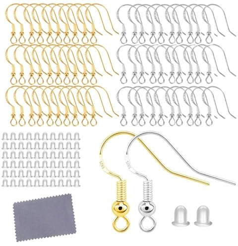 Fonyiunce 60 pezzi ganci per orecchini ipoallergenici,Ganci per orecchie in argento sterling 925,Fabbricazione di Orecchini fai da te, Gancio per orecchini,per la Produzione