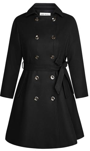 Hanna Nikole Cappotto di lana da donna di grandi dimensioni Cappotto invernale doppiopetto con tasche Cintura a maniche lunghe Trench di media lunghezza, Nero , 50 Große Größen