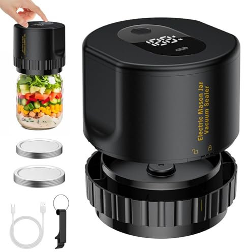 Vakuumiergerät, Einmachglas Vakuumierer Elektrischer Mason Jar VerschließEr Kit mit 10 Deckeln Vacuum Sealer mit Led Anzeige für Normalen und Weithalsigen EinmachgläSern