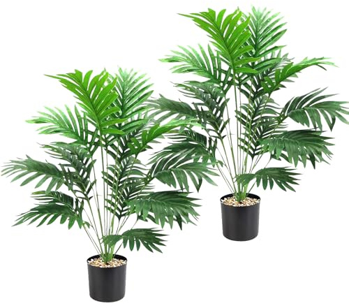 Cnwinu 2 Stück Kunstpflanzen Groß,Künstliche Palmenpflanze,Fake Plant,Künstliche Pflanzen wie Echt,Plastik Pflanze,kunstpflanze für Büro,Zuhause,Drinnen und Draußen Deko (Große Palme)