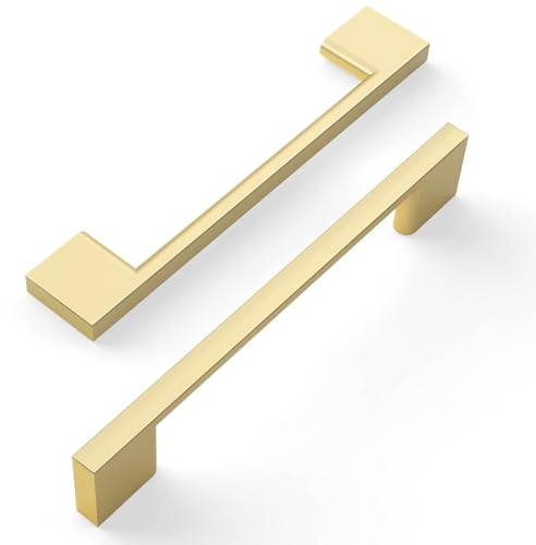 Amerdeco 10 Stück Möbelgriffe Gold, 128mm Lochabstand, Aluminiumlegierung Schubladengriffe & Schrankgriffe für Küchenschränke & Kleiderschränke UK0035