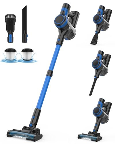 Aspirapolvere Senza Fili, Scopa Elettrica Senza Fili Potente, 40Min Autonomia, Aspirapolvere Senza Sacco Anti-Avvolgimento, Aspirapolvere Leggero in Piedi da Solo per Peli Animali Tappeti Pavimenti