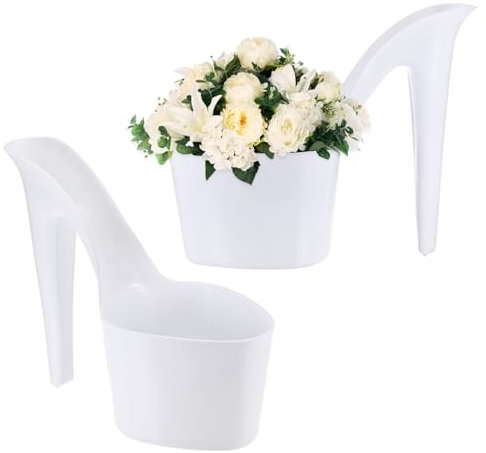 M METERXITY 2-Pack High Heel Shaped Flower Pot, 8.5 Inch High Heel Shaped Home Decor Shoe Vase, Lady Shoe Shape Garden Creative Craft for Indoor/Outdoor Planter [White]