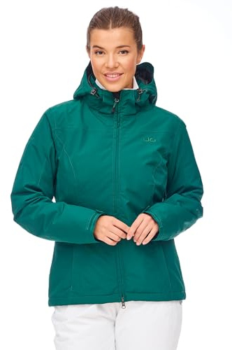 Jeff Green Damen Atmungsaktive wasserdichte Winter Ski Snowboard Jacke Kerava 12.000mm Wassersäule und Abnehmbare Kapuze, Farbe:Rain Forest, Größe:36