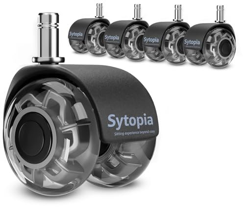 Sytopia Lot de 5 roulettes pour chaise de bureau, 11 x 22 mm, pour sols durs, pour chaise de bureau, tapis de protection de sol, silencieuses et souples en caoutchouc (pas pour 1KEA 10 mm), grises