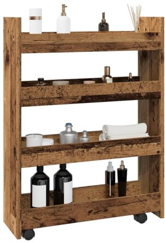 AJJHUUKI Mobili da giardino-Carrello di stoccaggio stretto 4 livelli in legno vecchio legno ingegnerizzato - Mobili da giardino