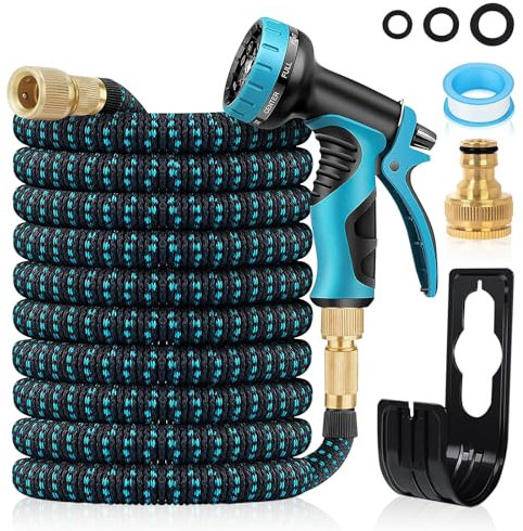 Flexibler Gartenschlauch 100FT 30M,Wasserschlauch Dehnbarer Strapazierfähiger 3750D flexibel Schlauch, mit 3/4 und 1/2massiven Messingbeschläge 10-Funktionsschlauchdüse,zum Waschen und Gießen