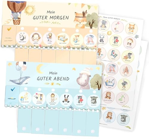 Morgenroutine & Abendroutine für Kinder - Routine Planer für Morgen & Abend | Tiere / Waldtiere, Checkliste mit Klett Punkten - DIN A4 Tagesplan mit Klappen, Handmade in Germany