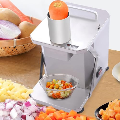 Commercial Electric Fruit Dicer, 200W 110V/220V Stainless Steel Vegetable Chopper Chopper Machine, with 8/10/12mm Slicing Tray, Automatic Potatoes Pelletizer, Food Processor, for Hotel, Restaurant