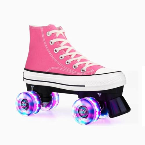 MHXZKHL Rollschuhe Für Mädchen Rollerskates Damen Disco Roller Canvas Skates Erwachsene Leder Atmungsaktiv Retro Design(39,Pink)