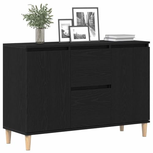 vidaXL Sideboard med låda Svart 102 x 35 x 60 cm Konstruerat trä, Modern skänk, rektangulär svart möbel, byggd av trä, funktionell och stilren inredningslösning